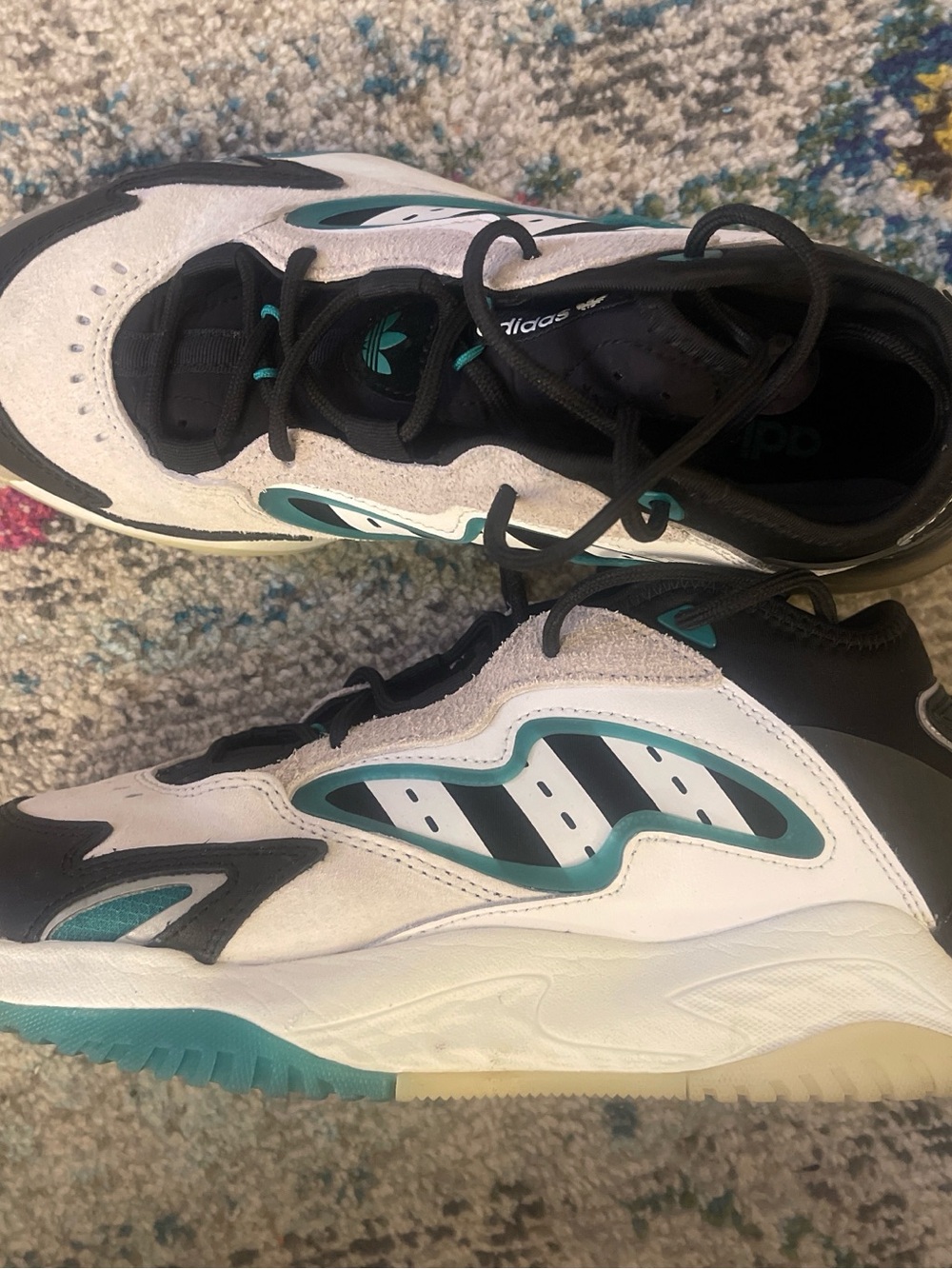 adidas STREETBALL 2 White, Black & Teal Suede/ Leather Sneakers